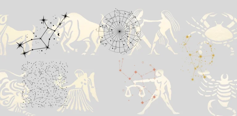 Ilustração das Constelações do Zodíaco: Touro, Leão, Aquário, Libra, Câncer e Escorpião