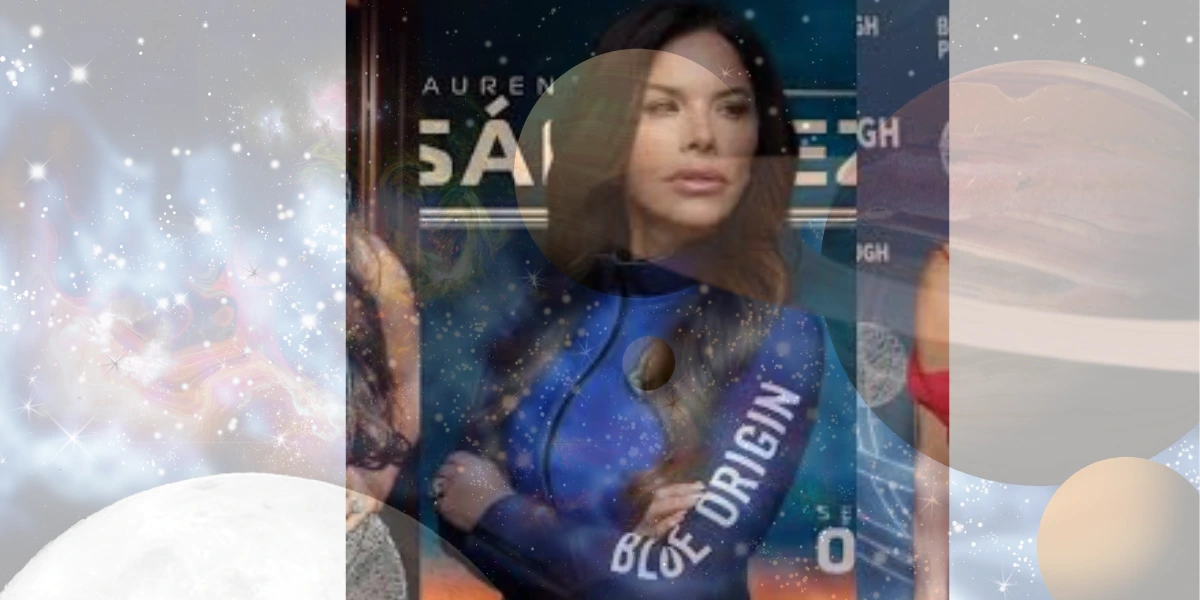 Lauren Sánchez em traje da Blue Origin após missão espacial NS-31 com tripulação 100% feminina.