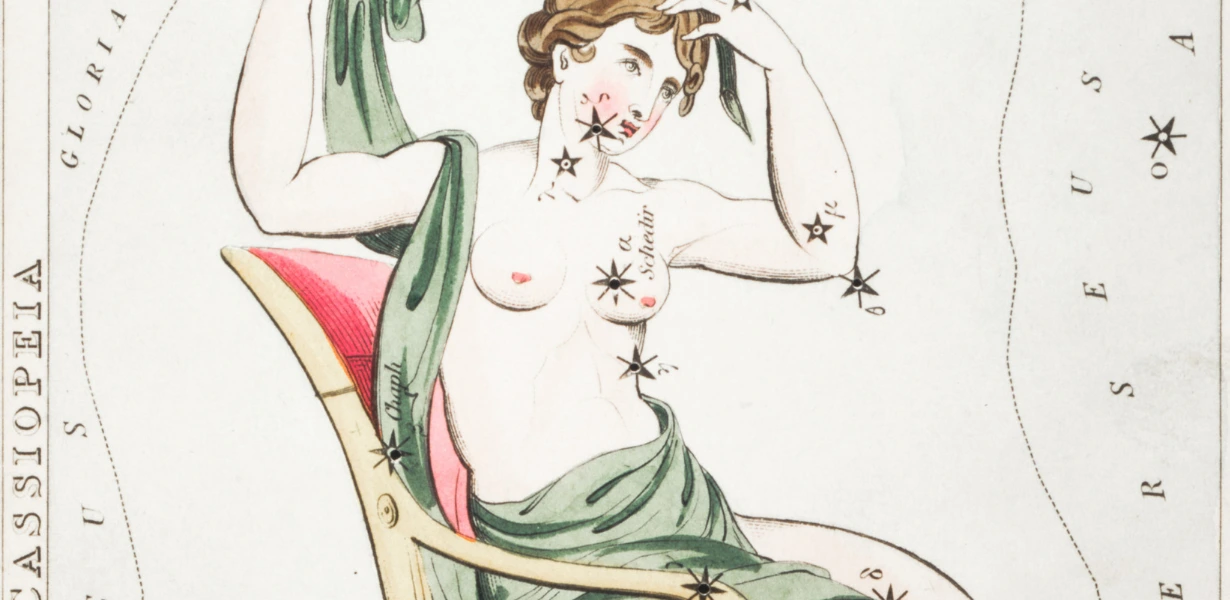 Ilustração Clássica de Cassiopeia: Constelação e Mitologia no Céu Noturno