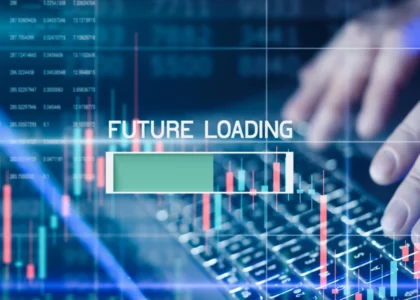 "Futuros e derivativos DeFi em carregamento — gráfico de velas. DeFi derivatives, crypto passive income, perpetual futures, Bitcoin options, decentralized liquidity, smart contracts, beginner-friendly DeFi, safe leverage, crypto hedge, token staking