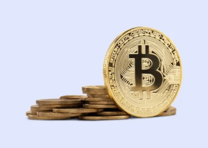moedad de botcoin tom dourado com fundi azul claro