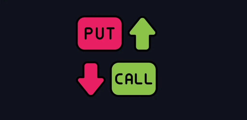 Botões de operações Put e Call — representação gráfica de opções de Bitcoin"