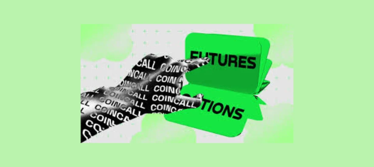 Mão robótica segurando botões de opções e futuros, representando estratégias cobertas na Coincall