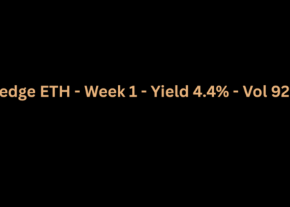 "Capa hero do artigo mostrando o início da estratégia de opções: Hedge ETH - Week 1 - Yield 4.4% - Vol 92%, com fundo preto, letras douradas e assinatura Dama DeFi."