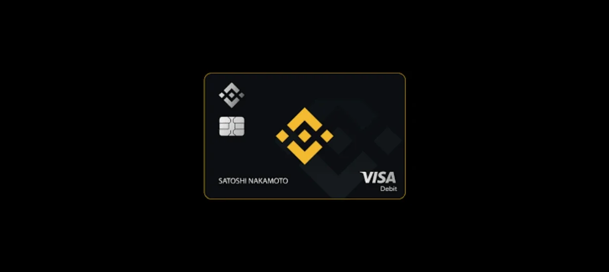 Cartão Binance Card com bandeira Visa e logotipo Binance em fundo preto