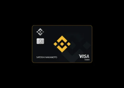 Cartão Binance Card com bandeira Visa e logotipo Binance em fundo preto