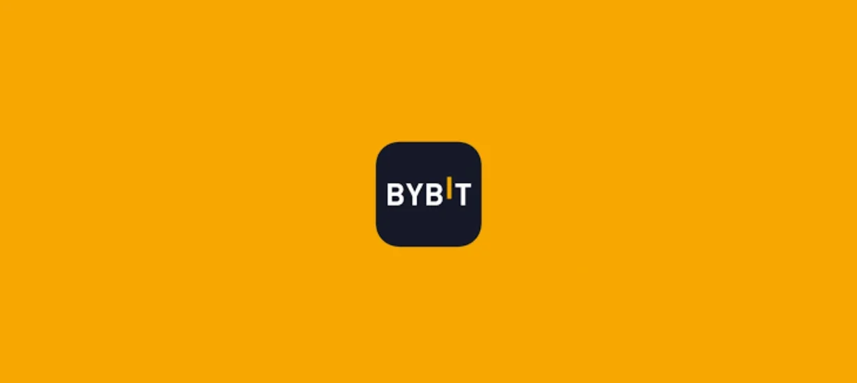 logomarca bybit ao centro da capa mini fundo preto e fundo maior em cor laranja.