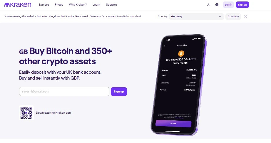 imagem portal site kraken, tons lilas, azulme creme, com a tela de inicio da corretora.