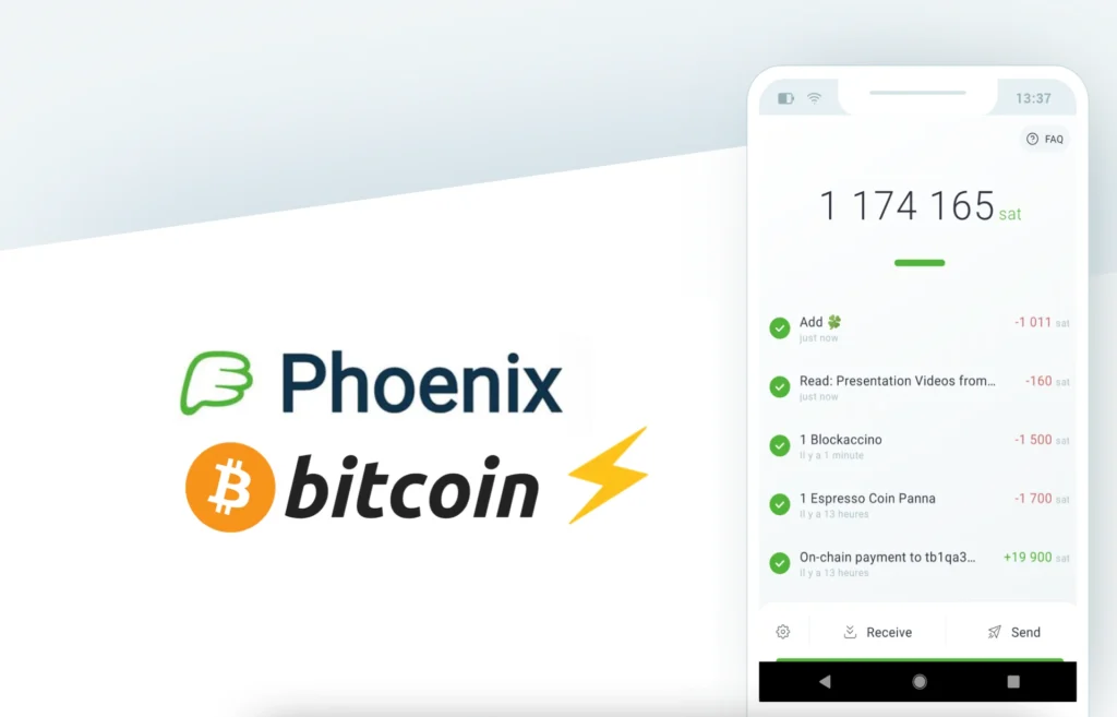 Interface da Phoenix Wallet, carteira Bitcoin com integração Lightning Network