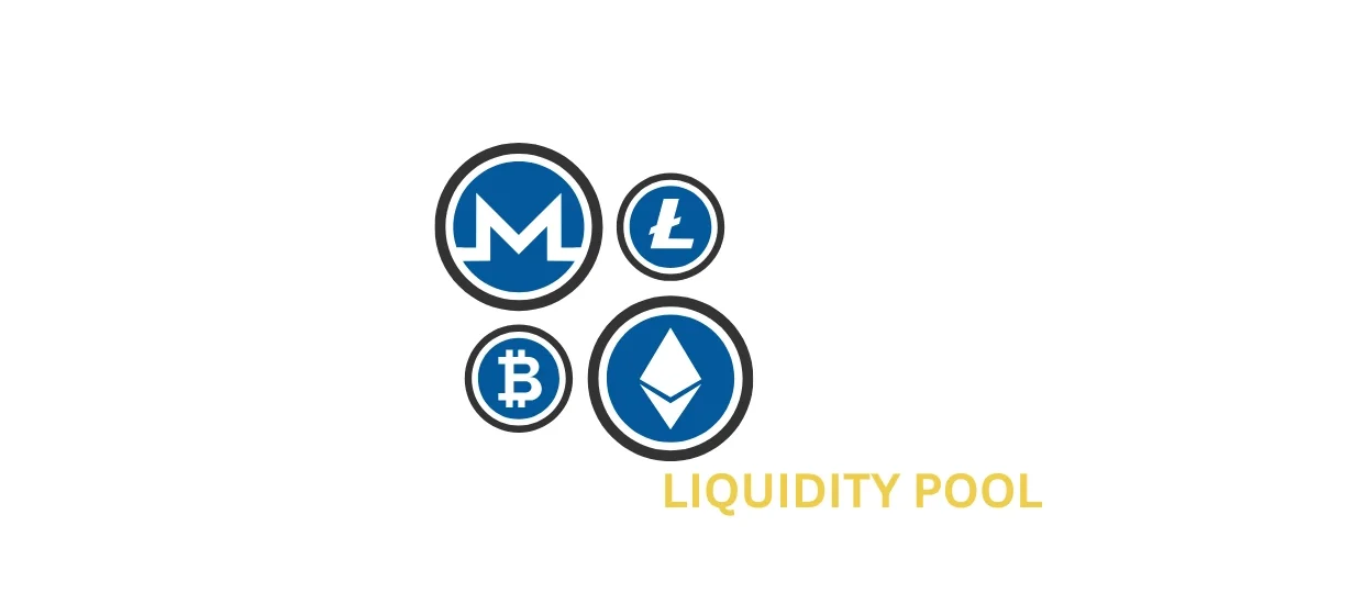 Logo de pool de liquidez com ícones de tokens, representando estratégias DeFi
