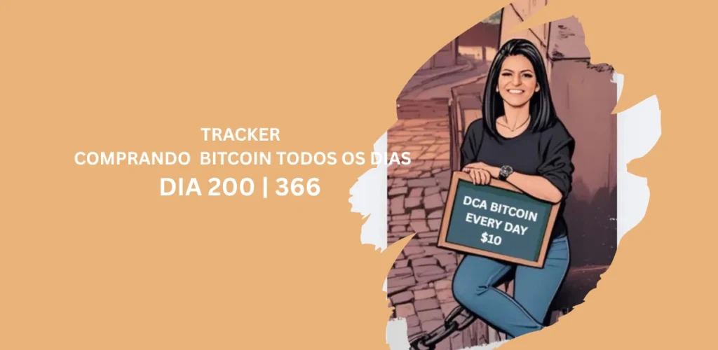 Rastreador de 200 dias comprando Bitcoin todos os dias com DCA de $10