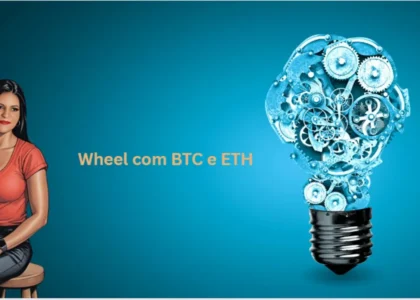 Capa ilustrada com mulher sentada e lâmpada feita de engrenagens, representando a estratégia Wheel com BTC e ETH