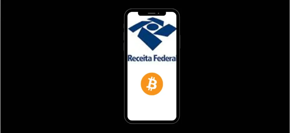 Receita Federal no celular com símbolo do Bitcoin, guia para declarar cripto no IR 2025