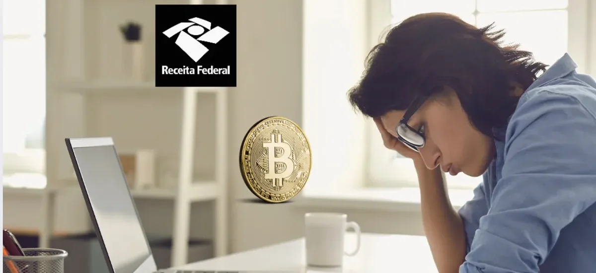 Mulher preocupada com declaração de stablecoins no imposto de renda diante da Receita Federal e Bitcoin