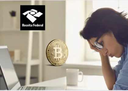 Mulher preocupada com declaração de stablecoins no imposto de renda diante da Receita Federal e Bitcoin