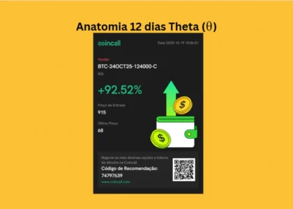 Anatomia do Theta em opções de Bitcoin mostrando ROI de 92,52% em 12 dias de operação Coincall.