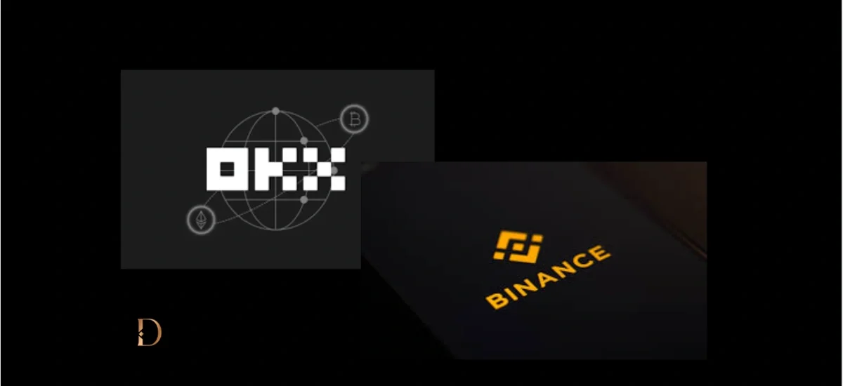 Comparativo visual entre Binance e OKX mostrando o fluxo de transferências de criptomoedas com baixo custo e redes alternativas como TRC20 e Arbitrum