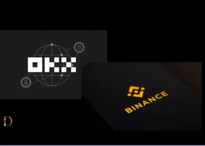 Comparativo visual entre Binance e OKX mostrando o fluxo de transferências de criptomoedas com baixo custo e redes alternativas como TRC20 e Arbitrum
