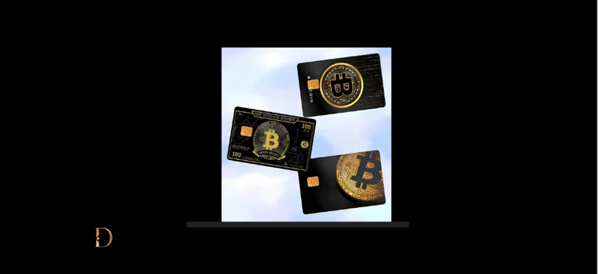 Três cartões pretos com símbolo do Bitcoin representando OKX, Binance e Bitso – comparativo Dama DeFi 2025