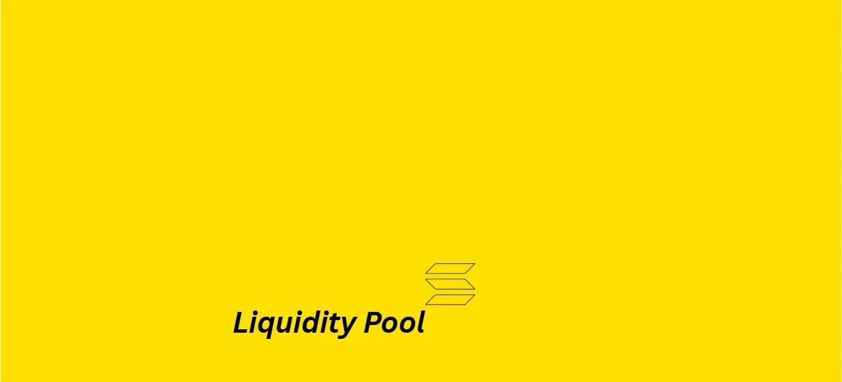 Imagem minimalista sobre liquidity pool em Solana, com fundo amarelo, ícone da rede Solana ao centro e o texto “Liquidity Pool”, representando renda passiva e infraestrutura DeFi de alta eficiência.