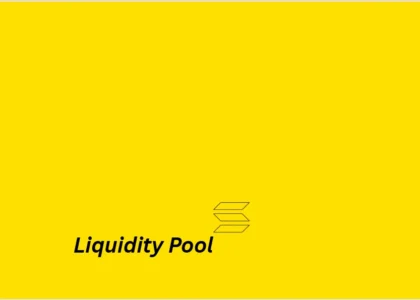 Imagem minimalista sobre liquidity pool em Solana, com fundo amarelo, ícone da rede Solana ao centro e o texto “Liquidity Pool”, representando renda passiva e infraestrutura DeFi de alta eficiência.