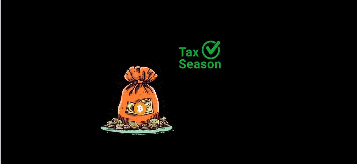 Ilustração de um saco de dinheiro com símbolo do Bitcoin representando a temporada de imposto e a declaração fiscal de criptomoedas no Brasil e nos Estados Unidos, com foco em ganho de capital e conformidade tributária.