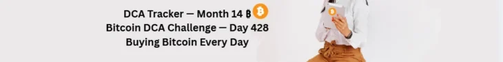 Bitcoin DCA tracker month 14 showing day 428 of daily Bitcoin purchases by Dama DeFi