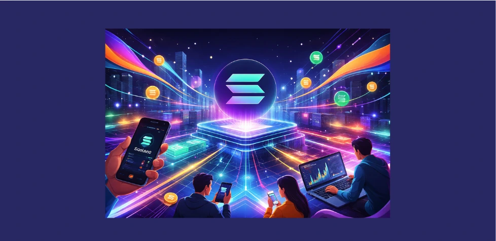 solana blockchain network digital payments ecosystem illustration connecting wallets transactions and decentralized finance