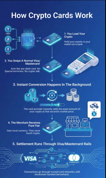 how crypto debit cards work bitcoin usdt conversion visa mastercard payment rails crypto to fiat