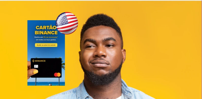 Binance Card promotion with US flag showing restriction concept for crypto debit cards in the United States