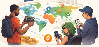 Binance card countries 2026 world map crypto debit card availability Europe Brazil supported regions Bitcoin payment illustration